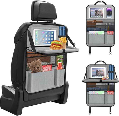 Car Backseat Organizer with table Tray, 9 Storage Pockets Backseat Car Organizer with Tablet Holder, Back seat Organizer for Kids Road Trip Essentials Travel (1Pack)