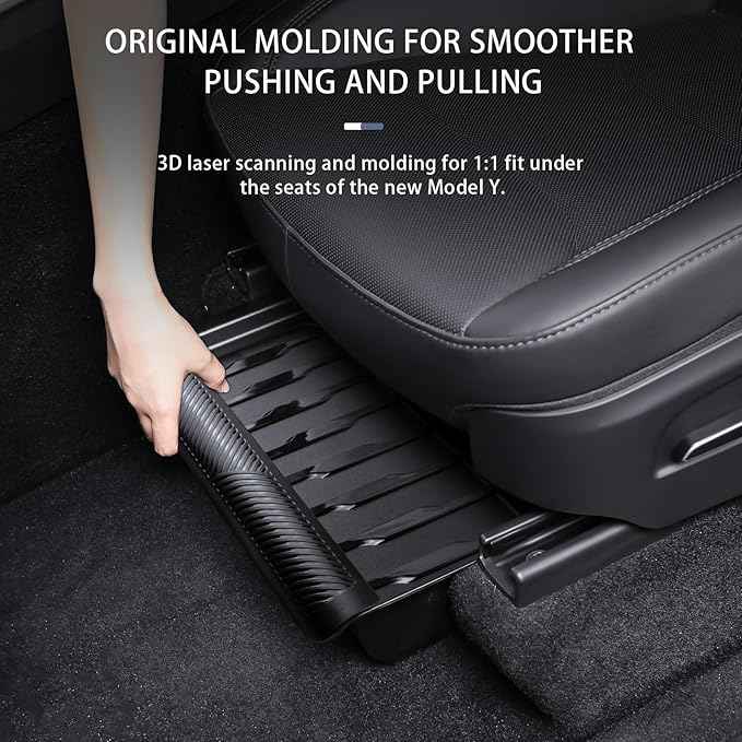 Rear Center Console Storage Organizer for Tesla Model Y Juniper 2025 2026, Under Seat Storage Box with Lid, Black