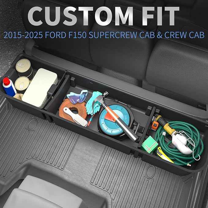 oEdRo Under Seat Storage Fit for 2015-2025 Ford F-150 F150 SuperCrew/Crew Cab, 2017-2024 F-250/F-350/F-450/F-550 Super Duty, Upgraded Rear 3-in-1 Truck Organizer Underseat Storage Box
