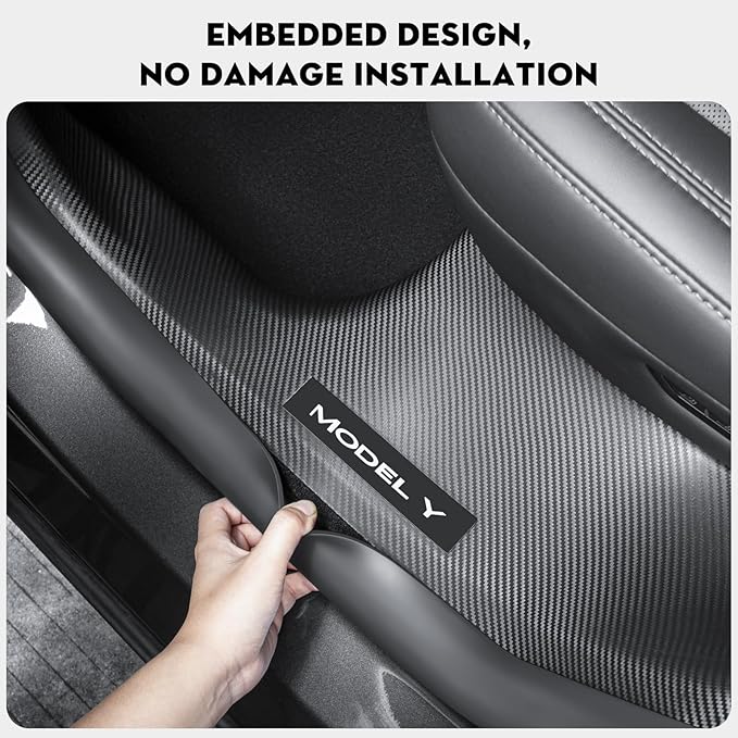 8PCS Door Sill Protector for Tesla Model Y Juniper Door Entry Guard Anti-Kick Full Protect Door Entry Cover for 2025-2026 New Model Y Juniper Interior Accessories(Carbon Fiber Pattern)