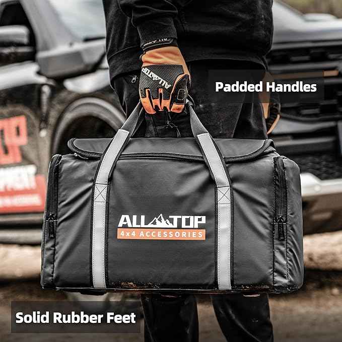 ALL-TOP Recovery Pack Bag, Water-Resist Tool Organizer for Offroad Gear & Overland Equipment, Standing Zippered Waterproof Storage Tote, Black Empty