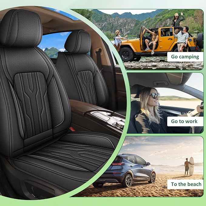 YORKNEIC Fit for Dodge Dart Seat Covers Full Set 2013-2016: 5 Seats Waterproof Leather Car Seat Covers Protector (2 Row 5 Seat, Black)