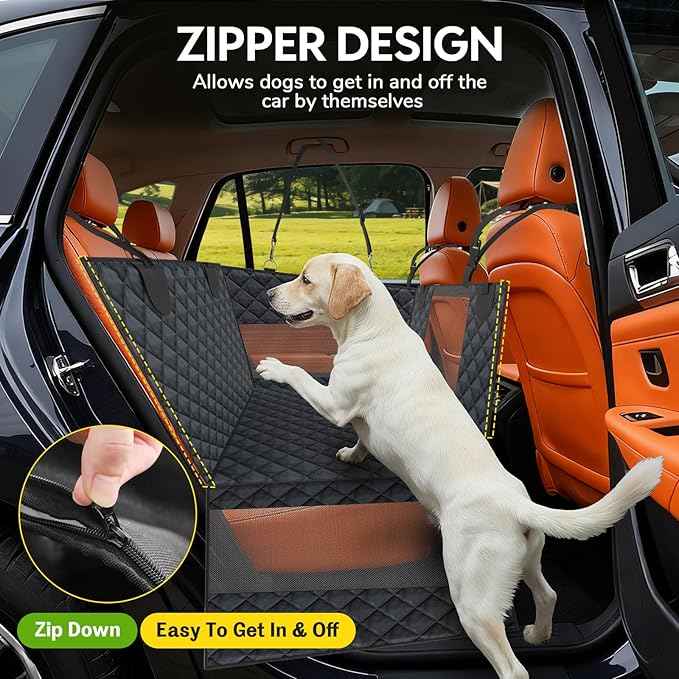 Large PU Dog Car Seat - Waterproof Dog Back Seat Cover with 3 Mesh Windows - Hard Bottom Extender, Safety Belt, Non-Slip Hammock for SUV, Truck, Car