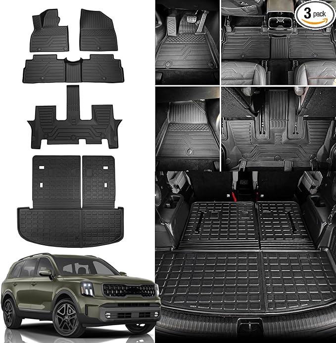 Rongtaod Floor Mats Compatible with 2020-2025 Kia Telluride 7&8 Seats (Not for 2027) Trunk Mat Cargo Mat Cargo Liner Back Seat Cover 2024 Telluride Accessories (Trunk Mat with Backrest Mat+Floor Mats)