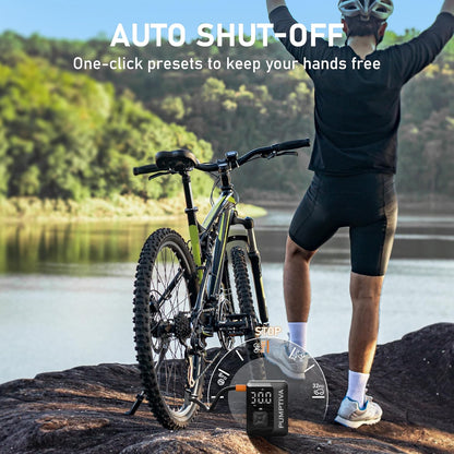Tire Inflator Portable Air Compressor, 150 PSI Portable Electric Bike Pump Auto Shut-Off Cordless Car Tire Air Pump with Accurate LCD Display LED Light for Car, Motorcycle, Bicycle, Bike, Ball