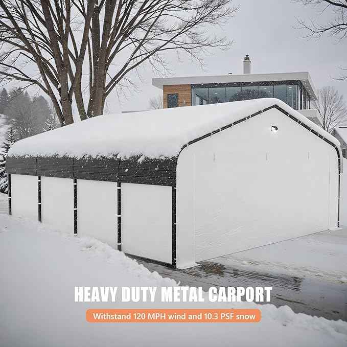 Carports Canopy Heavy Duty, Portable Garage with Sidewalls (20x20, Fully Enclosed)