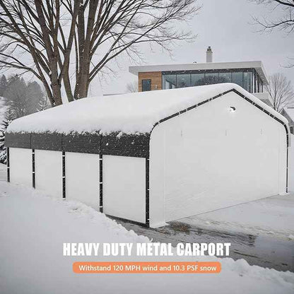 Carports 20x20 Heavy Duty Metal for Snow, Fully Enclosed Carport with Removable Sidewalls and Drive Through Doors