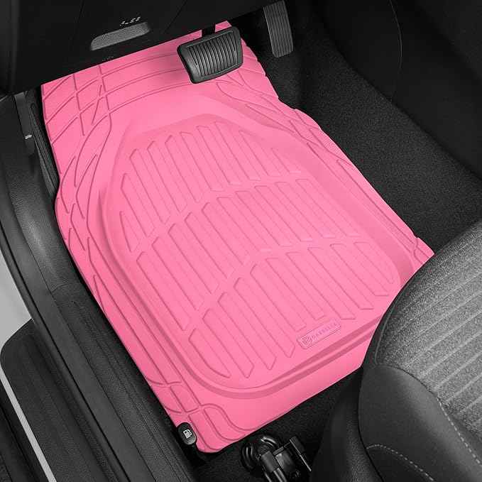 CARBELLA Rubber 4-Piece Pink Car Floor Mats - Universal Trim To Fit All Weather Champagne Pink Car Accessories - Girl Car Accessories for Women & Cute Car Mats for Women, Girly Car Decor, Truck, & SUV