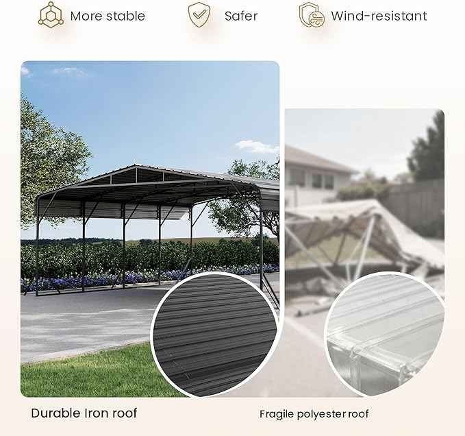 COSIEST 20'x20' Carport with Galvanized Steel Roof, Heavy Duty Metal Carport Canopy, Outdoor Garage Car Shelter Shade for Car, Boats and Truck