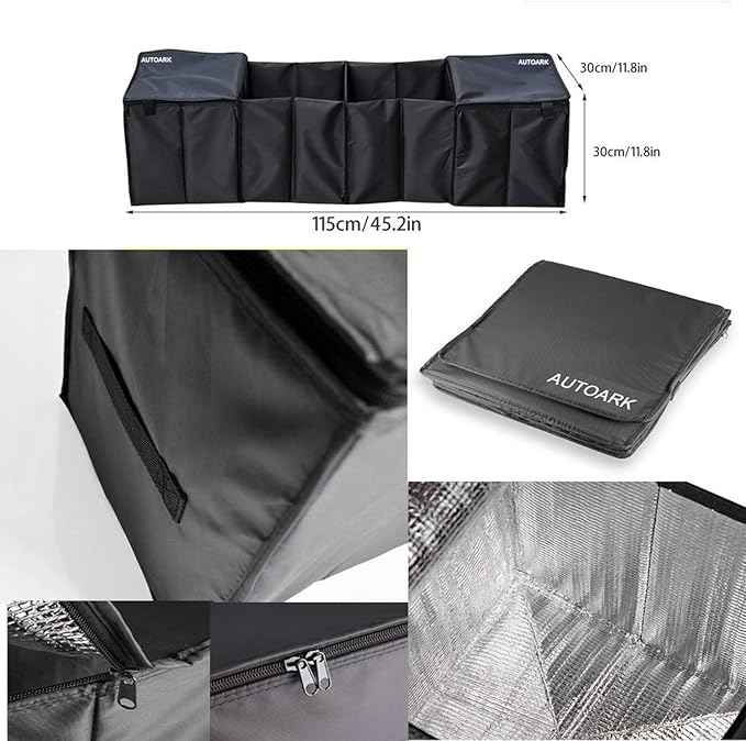 Cargo Foldable Multi Compartment Fabric Car Truck Van SUV Storage Basket Trunk Organizer and Cooler Set,Black,AK-018