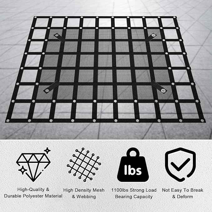 57” x 72“ Heavy Duty Cargo Net with Mesh, Truck Bed Net with J Hooks Accessories, 1500lbs Load Bearing Capacity, Truck Bed Cargo Net Organizer for Pickup Trucks (4.75' x 6')