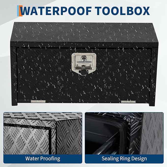 Garvee 18 Inch Heavy Duty Aluminum Tool Underbody Box, Waterproof Square Truck Storage Organizer Chest for Pick Up Truck Bed, Rv Trailer (18" X 12" X 14" - Black)