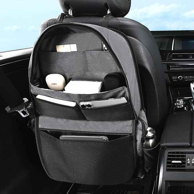 Coverado Backseat Car Organizer, Heavy-Duty Durable Dual-Way Use Car Back Seat Organizer Waterproof with Reinforced Pockets, Zipper Closure Design, Protect Valuables from Spills, Keeps Car Tidy