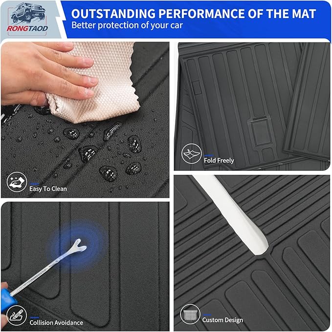 Rongtaod Cargo Mat Compatible with 2018-2025 2026 Volkswagen Atlas (NOT for Cross Sport) Trunk Mat Trunk Liner Cargo Liner Kick Mat 2024 VW Atlas Accessories (Trunk Mat+2nd&3rd Row Backrest Mats)