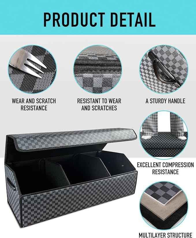 Trunk Organizer for SUV - Leather Storage Box, Extra Large, Magnetic Lid, Collapsible and Adjustable Car Organizer