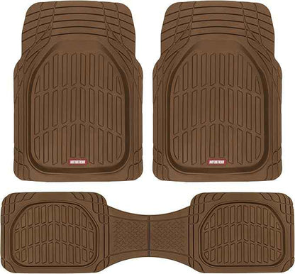 Motor Trend FlexTough Deep Dish All-Weather Floor Mats, Waterproof Trim-To Fit Mats for Cars, Trucks, SUVs - Universal Automotive Floor Liners, Car Accessories, Brown