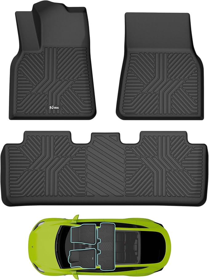 KARPAL Floor Mats for Tesla Model Y 2021-2024 5-Seater (Not Fit 7 Seats), All Weather TPE Floor Liners 1st & 2nd Row, Model Y Accessories 3PCS