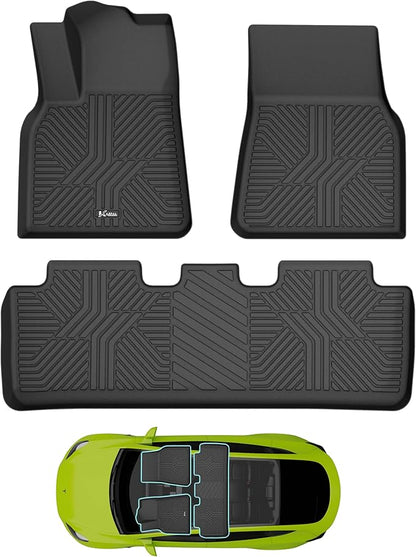 KARPAL Floor Mats for Tesla Model Y 2021-2024 5-Seater (Not Fit 7 Seats), All Weather TPE Floor Liners 1st & 2nd Row, Model Y Accessories 3PCS