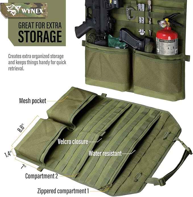 WYNEX Car Seat Organizer, Molle Backseat Cover Organizer Protector with Sling Rack, Visual Pocket and Patch, Universal Vehicle Fits for F150, Jeeps, Pickups & Trucks for Road Trips