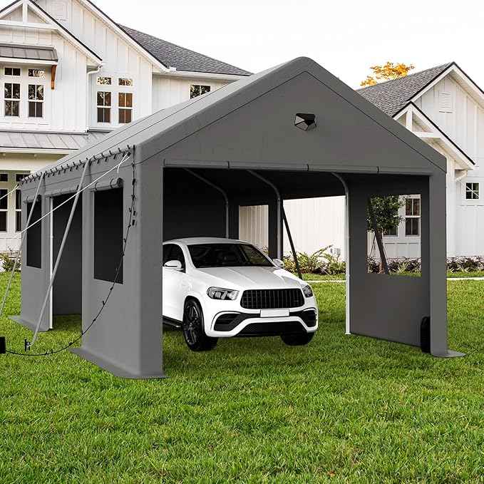 Carports Canopy Heavy Duty, Portable Garage with Sidewalls (12x20, Side Doors)