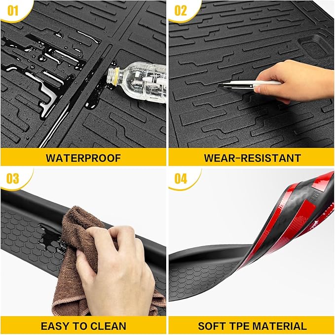 Cargo Mats with Door Sill Guards for 2021-2025 Jeep Wrangler JL Unlimited 4XE Accessories All Weather Rear Seat Back Cover Trunk Liner Door Sill Protector for JL JLU 4XE 4 Door(Not for 4X4)