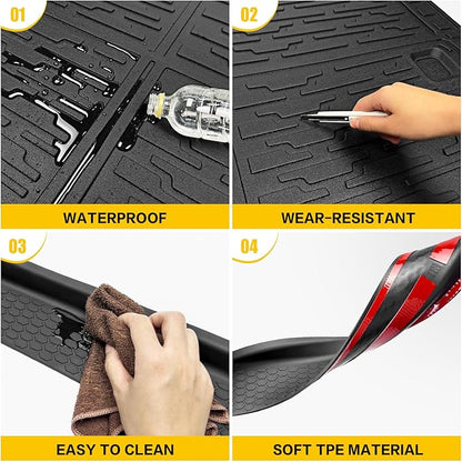 Cargo Mats with Door Sill Guards for 2021-2025 Jeep Wrangler JL Unlimited 4XE Accessories All Weather Rear Seat Back Cover Trunk Liner Door Sill Protector for JL JLU 4XE 4 Door(Not for 4X4)