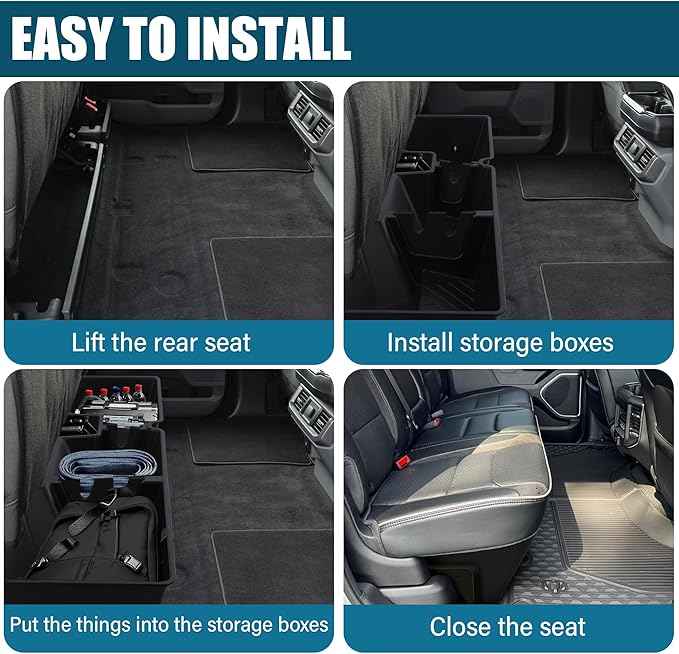 POPSTORE Rear Under Seat Storage Box Compatible with 2019-2026 Dodge Ram 1500 Crew Cab Heavy-Duty Truck with a Baffle Under Seat Organizer Box