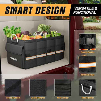 K KNODEL Car Trunk Organizer, Car Organizer With Lid, Heavy Duty Collapsible Trunk Storage for SUV, Truck, Cargo Trunk Organizer with Lid (Medium, Black)