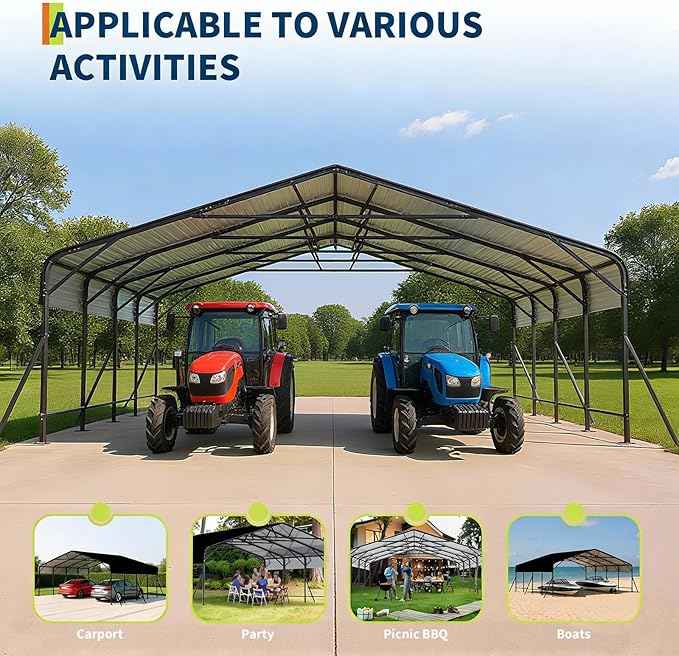20x20x9FT Metal Car Port, Oversized Metal Garage with Steel Frame, Heavy Duty Carports for Car, Boats, Tractor