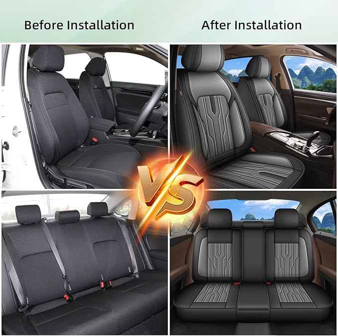YORKNEIC Fit for Lincoln Nautilus Seat Covers Full Set 2014-2025 2026: 5 Seats Waterproof Leather Car Seat Covers Protector (2 Row 5 Seat, Black & Grey)