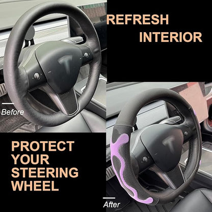 PINCTROT Comfy Grip Steering Wheel Cover for Tesla Model Y/3 2016-2025 2026 Standard/Highland/Juniper, D Shaped 14 Inch Small Sized, Flat Bottom with 3D Honeycomb Anti-Slip Design (Comfy Grip Purple)