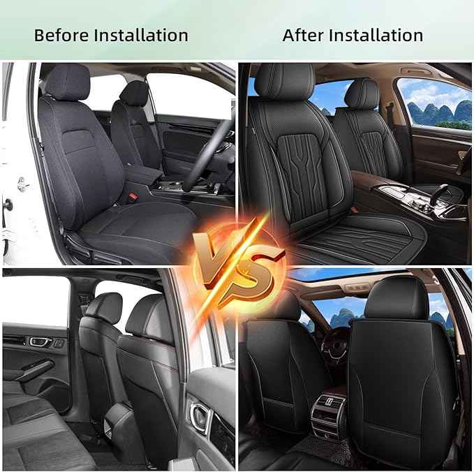 YORKENIC Fit for Dodge Dart Seat Covers Front Set 2013-2016: Breathable Leather Car Seat Covers Compatible Airbag (2 Front Set, Black & Grey)