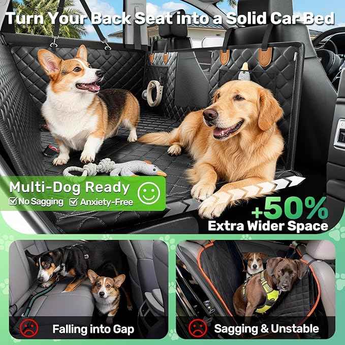 Zanch Heavy-Duty Dog Truck Seat Cover, Flat Solid Back Seat Extender for Multi Large Dogs, Hard-Base Supports 450 lb, Waterproof Hammock Protector, XL for Full-Size Crew Cab Trucks & SUVs, Orange