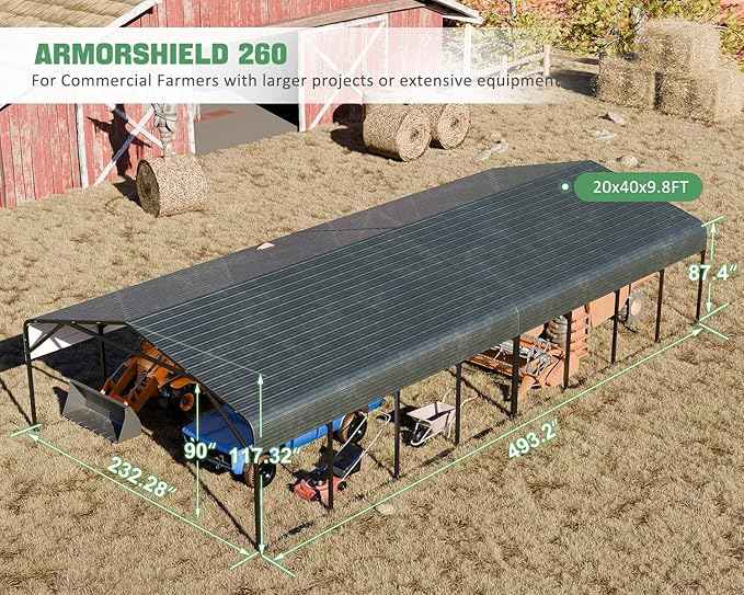 20x40 FT Heavy-Duty Modular Carport System, Galvanized Steel Frame Commercial Shelter for Boats, Tractors & Dual-Vehicle Storage – 120 PSF & 100 MPH Wind Rated Metal Canopy Reinforced Roof