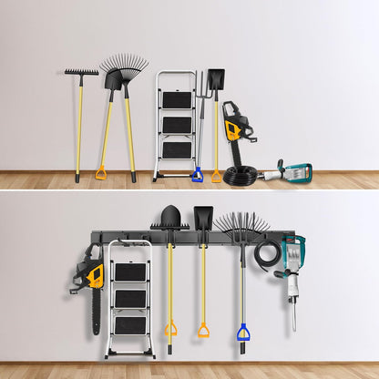 Garage Tool Organizer Wall Mount, 48-Inch Multi-Functional Garage Hooks Heavy Duty with Sliding Track, Black Coating, Non-Slip Pads, and Rubber Protectors for Garage Organization and Garage Storage