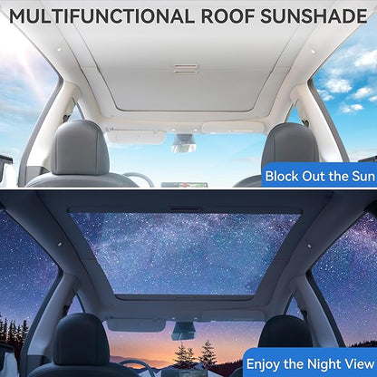 OEDRO Fit 2020-2024 Tesla Model Y Retractable Sunshade Roof, Upgraded 3.0 Full Coverage Windshield Glass Roof Sun Shade, UV Protection & Heat Resistance Shade Compatible with 2020-2024 Tesla Model Y