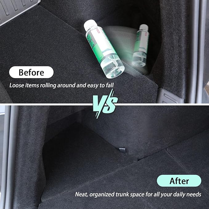 Trunk Storage Bins Trunk Organizer for 2025 2026 Tesla Model Y Juniper 5-Seater, 2PCS Large-Capacity Rear Side Storage Boxes with Carpeted Lid for Model Y Juniper Interior Accessories