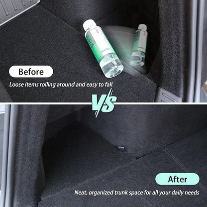 Trunk Storage Bins Trunk Organizer for 2025 2026 Tesla Model Y Juniper 5-Seater, 2PCS Large-Capacity Rear Side Storage Boxes with Carpeted Lid for Model Y Juniper Interior Accessories