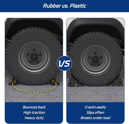 Heavy Duty Rubber Wheel Chock, Non-Slip Tire Stopper with Durable Nylon Rope, for Cars, Trucks, RVs, and Aircraft, 2 Pairs