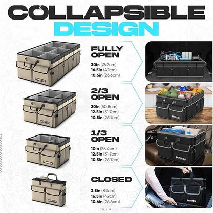 FORTEM Trunk Organizer with Cooler For SUV Car Trunk, Foldable Storage, Car Accessories for Women Men, Collapsible Bag, Perfect Christmas Gifts, 600D Oxford, Non Slip Bottom, Straps, Soft Cover (105L)