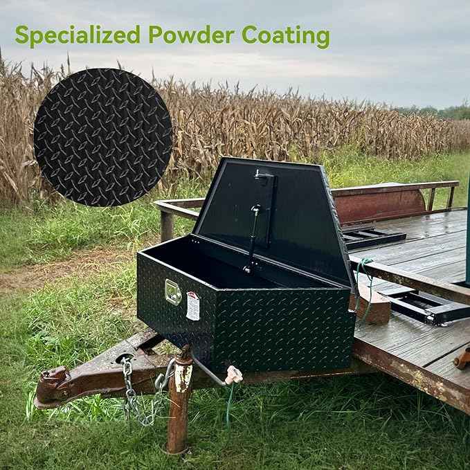 AUTOSAVER88 39" Trailer Tongue Box, Heavy Duty Aluminum Diamond Plate Trailer Tool Box, Waterproof Storage with Lock forTrucks, Trailers, and RVs