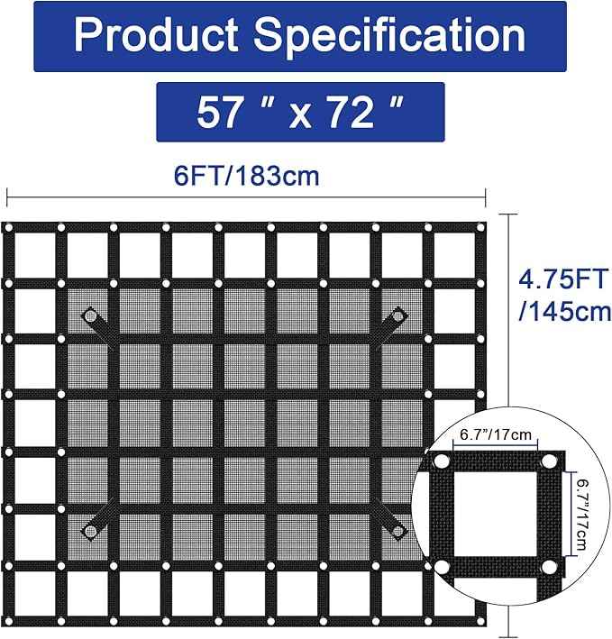 57” x 72“ Heavy Duty Cargo Net with Mesh, Truck Bed Net with J Hooks Accessories, 1500lbs Load Bearing Capacity, Truck Bed Cargo Net Organizer for Pickup Trucks (4.75' x 6')