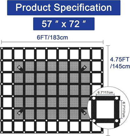 57” x 72“ Heavy Duty Cargo Net with Mesh, Truck Bed Net with J Hooks Accessories, 1500lbs Load Bearing Capacity, Truck Bed Cargo Net Organizer for Pickup Trucks (4.75' x 6')