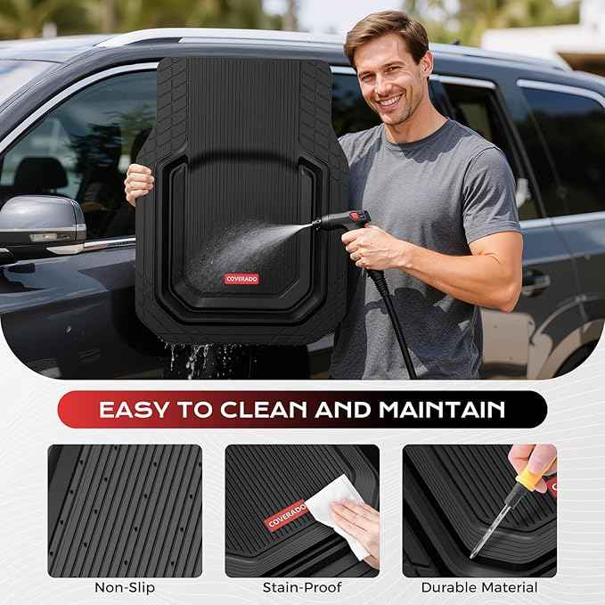 Coverado Car Floor Mats for Cars, Waterproof All Weather Protection, Deep Dish Car Mats, Universal Trim to Fit Automotive Mats Car Accessories for Cars SUV Truck, 3PCS Set, Black