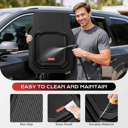 Coverado Car Floor Mats for Cars, Waterproof All Weather Protection, Deep Dish Car Mats, Universal Trim to Fit Automotive Mats Car Accessories for Cars SUV Truck, 3PCS Set, Black