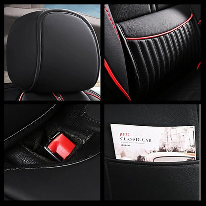 Amooca Car Seat Covers Full Set Automotive Seat Protection Fit for Most Cars SUVs Front & Back Seats Waterproof Nappa Leather Car Seat Cushion Protector Black