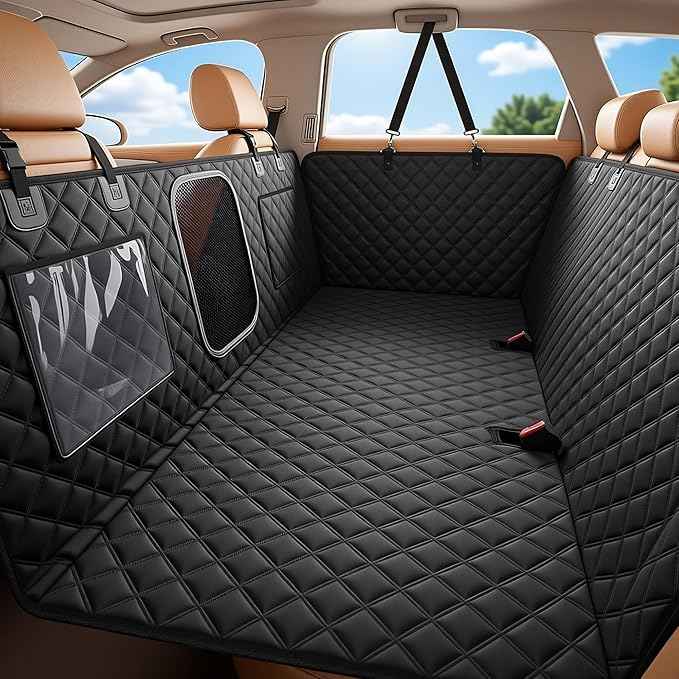 Dog Seat Cover for Back Seat Hard Bottom - 1680D Waterproof Anti-Slip Anti-Scratch Pet Hammock, Dog Covers for Cars Back seat with Mesh Window & Storage for Car SUV Truck (400 lbs)