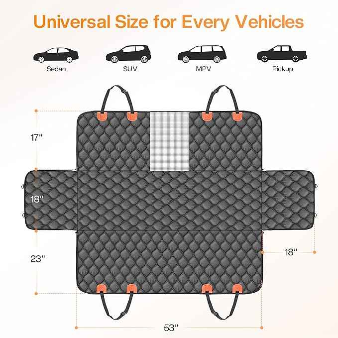 Dog Car Seat Cover for Back Seat, XL Heavy Dog Seat Cover, 100% Waterproof Scratch Proof Nonslip Dog Hammock for Car, Pet Back Seat Covers for Cars