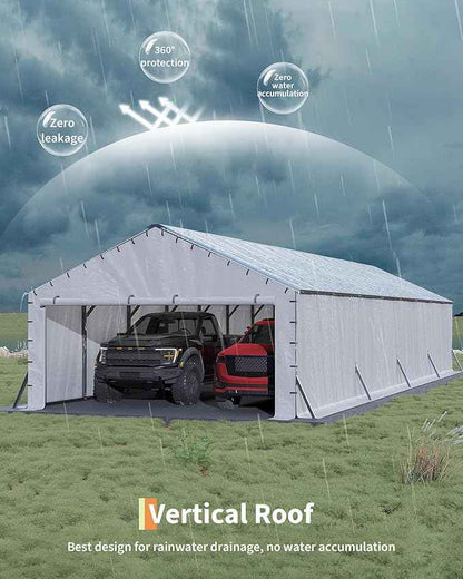 GarveeLife 20'X40'x12' Metal Carport for Multiple Vehicles, Enclosed Car Ports, Vertical Roof Design, for All-Weather, for Full-Size Pickup Trucks, Boats, and Tractors