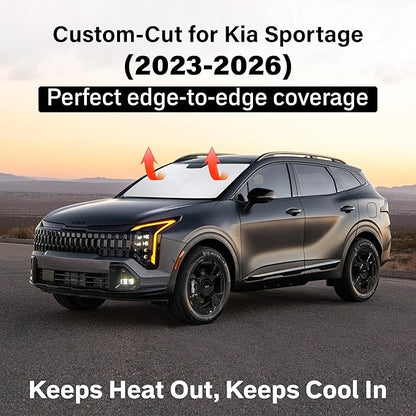 EcoNour Windshield Sun Shade Compatible for Kia Sportage 2023–2026 | SUV Front Window Sunshade | Foldable Sun Visor Protector | UV & Heat Blocking | Keeps Interior Cooler